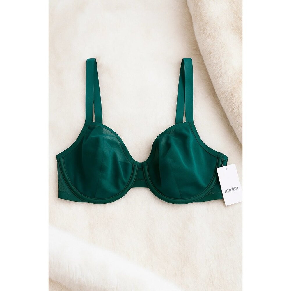 Auden Mesh size 32A Unlined Demi Bra Comfort Wire Deep Green NEW